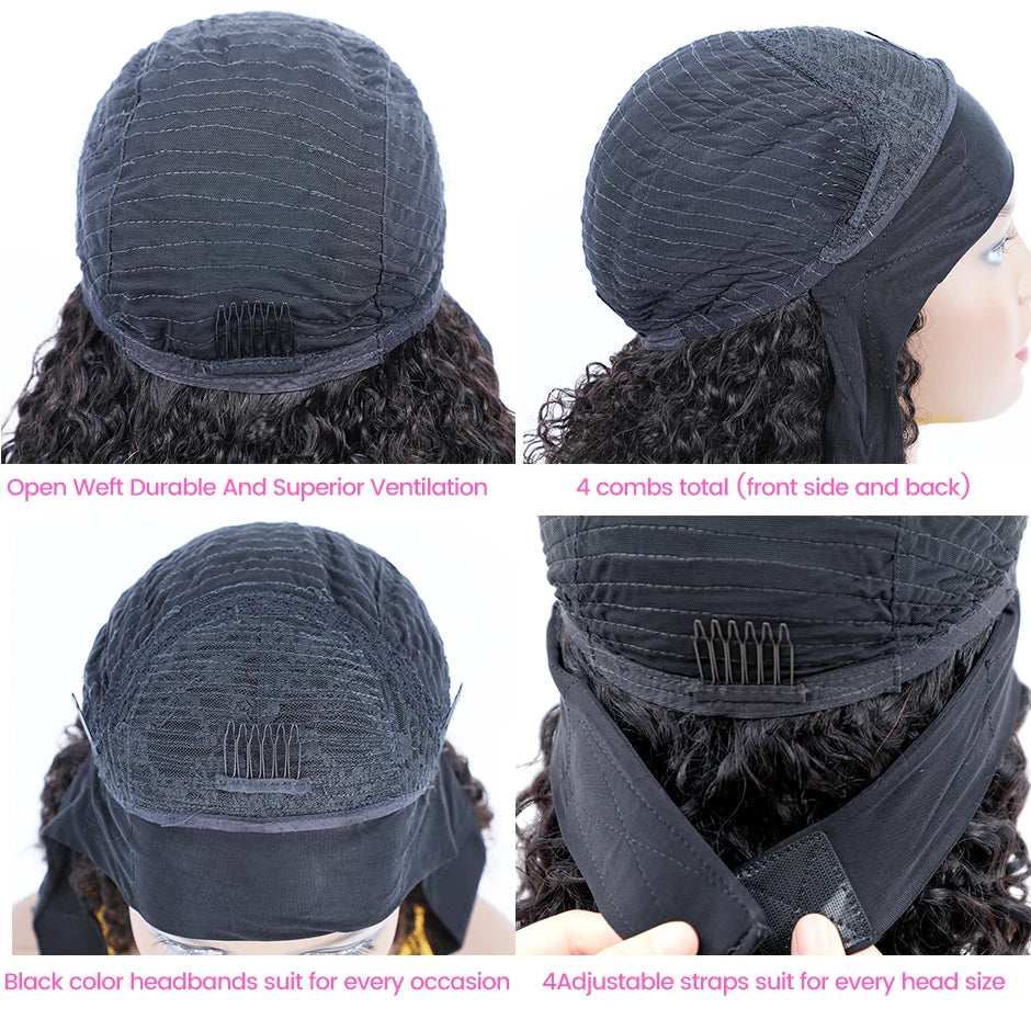 Perruque bandeau cheveux humains crépus bouclés pour femmes perruques brésiliennes courtes au carré sans colle