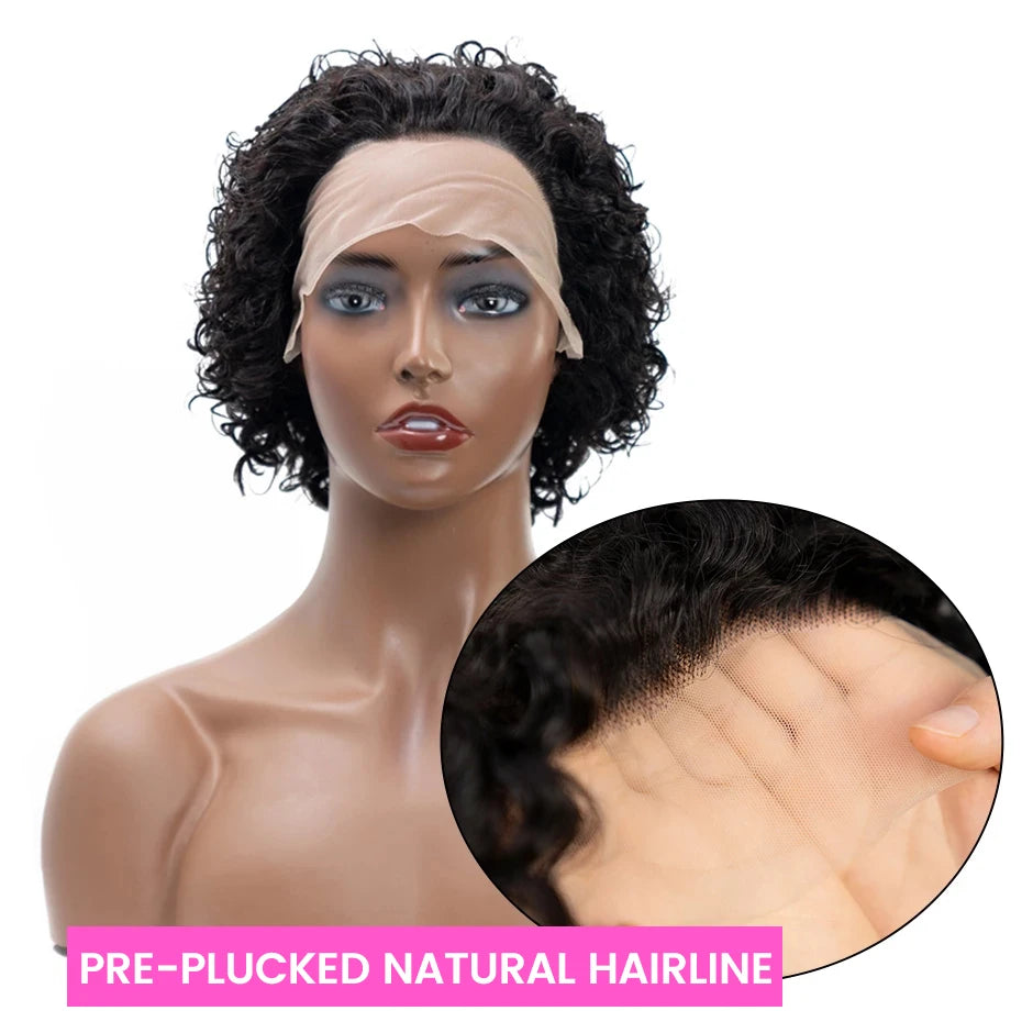 Perruque coupe Pixie, perruque courte au carré pour femmes, perruque de cheveux humains bouclés 13x1, perruque avec dentelle partielle, perruques pré-épilées, nouveauté