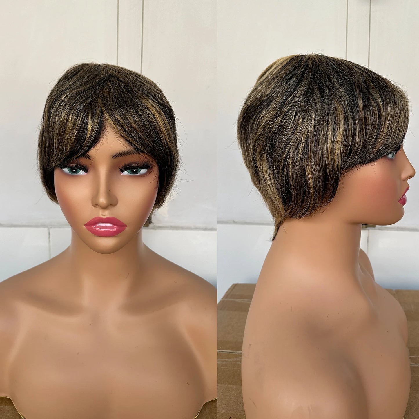 Perruques courtes en cheveux humains, coupe Pixie, perruque brésilienne droite pour femmes noires, perruques entièrement fabriquées à la machine avec frange