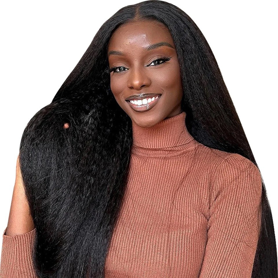 Perruque brésilienne crépue lisse 13x4 HD sans colle avec dentelle frontale, cheveux humains, prête à porter, perruque Yaki lisse 6x4