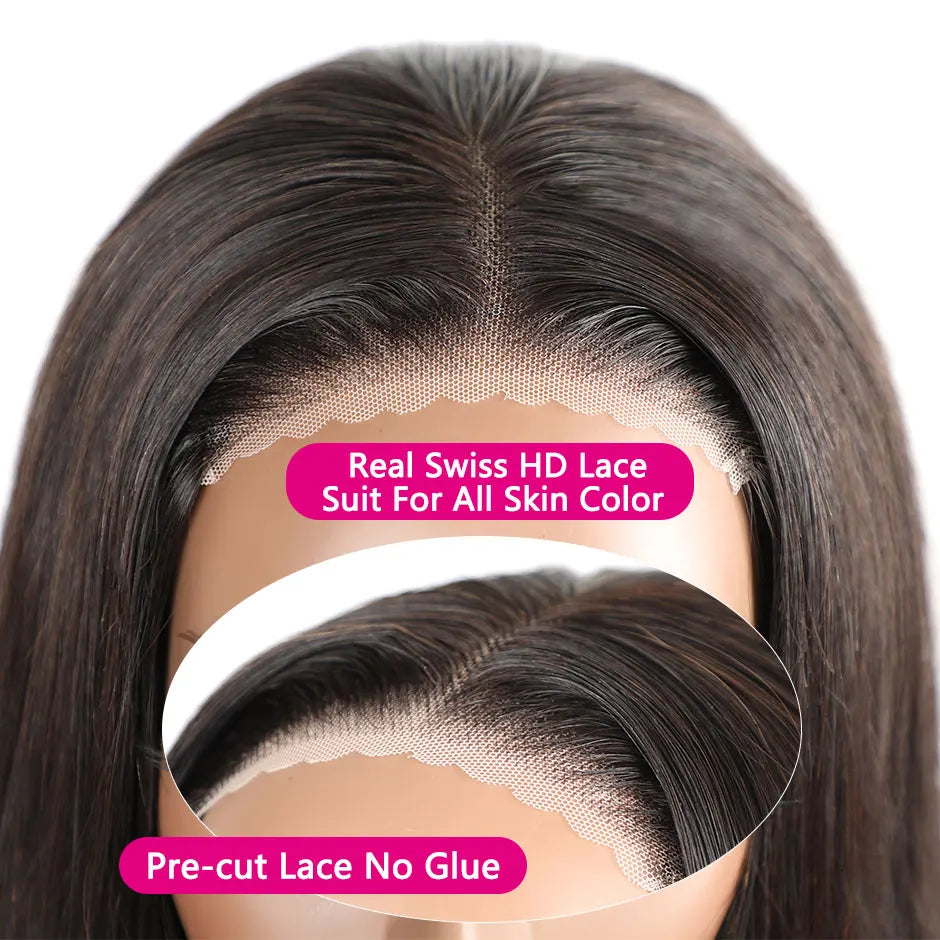 Perruques Bob pour femmes, 180 % cheveux humains lisses, sans colle, prêtes à porter, prédécoupées, avec dentelle frontale
