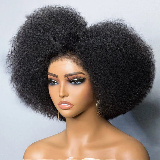 Perruques afro pour femmes noires, perruques crépues bouclées avec dentelle frontale, perruques afro courtes, cheveux humains, 13x4x2, dentelle HD, naissance de cheveux naturelle, sans colle, 250 %