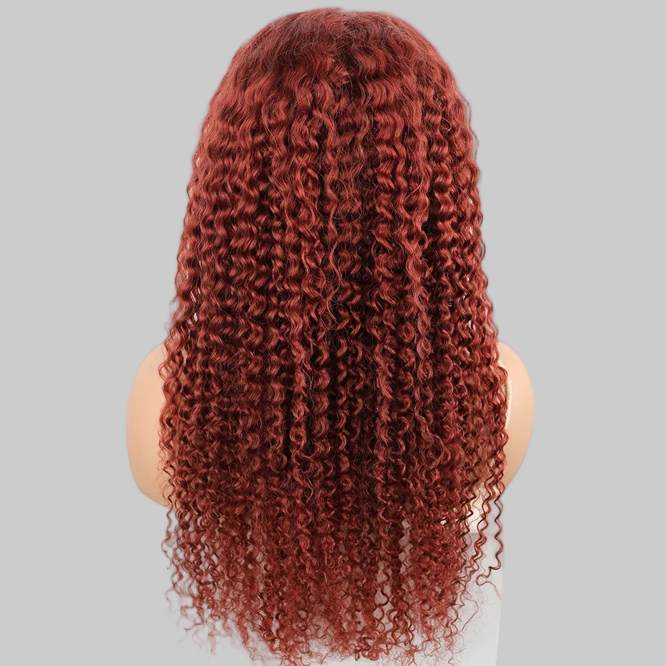 Perruque Brun roux Wear Go, perruque sans colle en cheveux humains, style mongol, bouclée crépue, dentelle 6x4, prête à porter