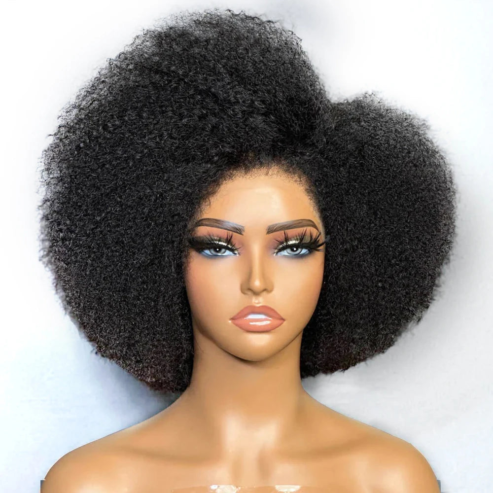 Perruques afro pour femmes noires, perruques crépues bouclées avec dentelle frontale, perruques afro courtes, cheveux humains, 13x4x2, dentelle HD, naissance de cheveux naturelle, sans colle, 250 %