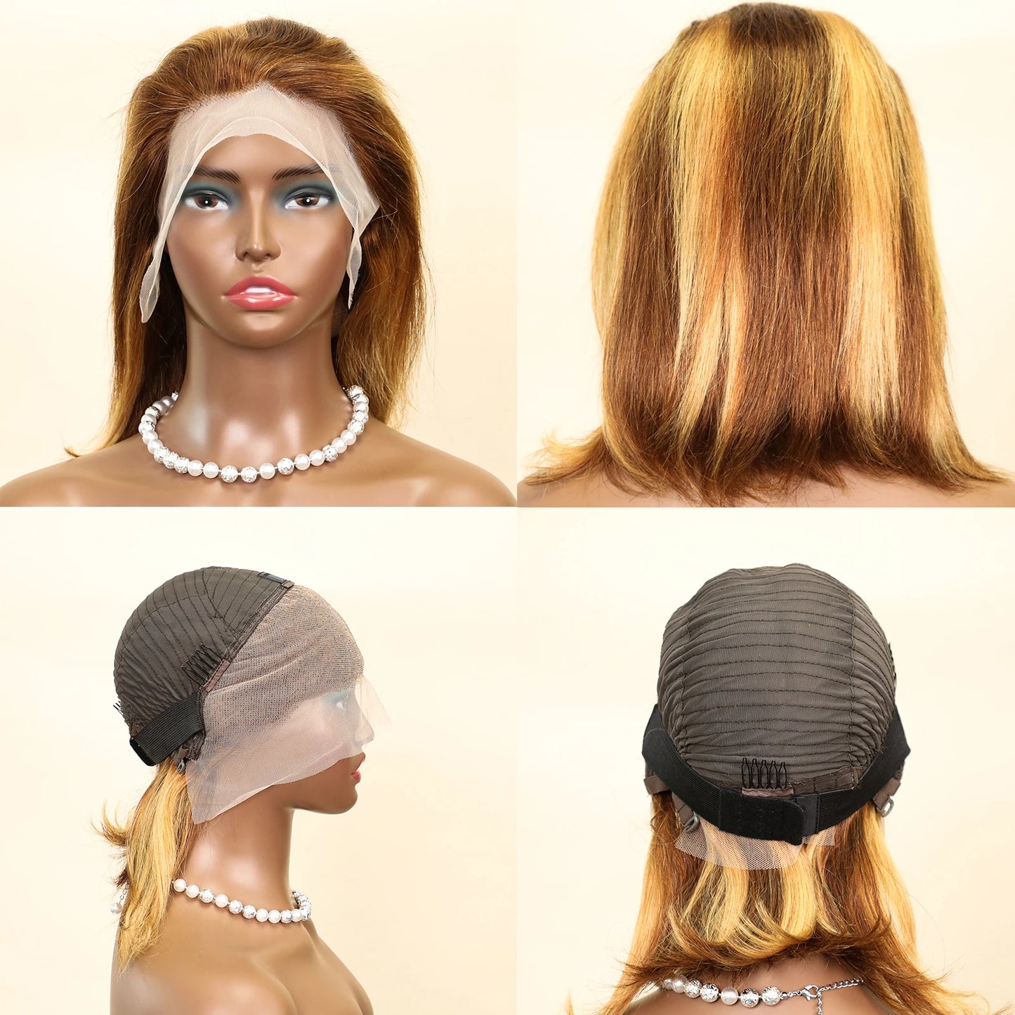 Perruque Bob 13x4, cheveux Remy lisses, ombré, mèches 4/27, perruques en cheveux humains, dentelle transparente sur le devant, pour femmes noires