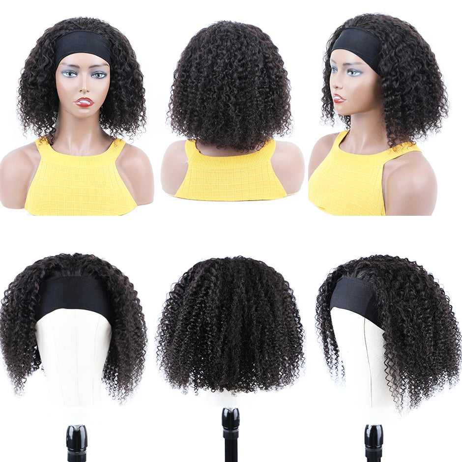 Perruque bandeau cheveux humains crépus bouclés pour femmes perruques brésiliennes courtes au carré sans colle