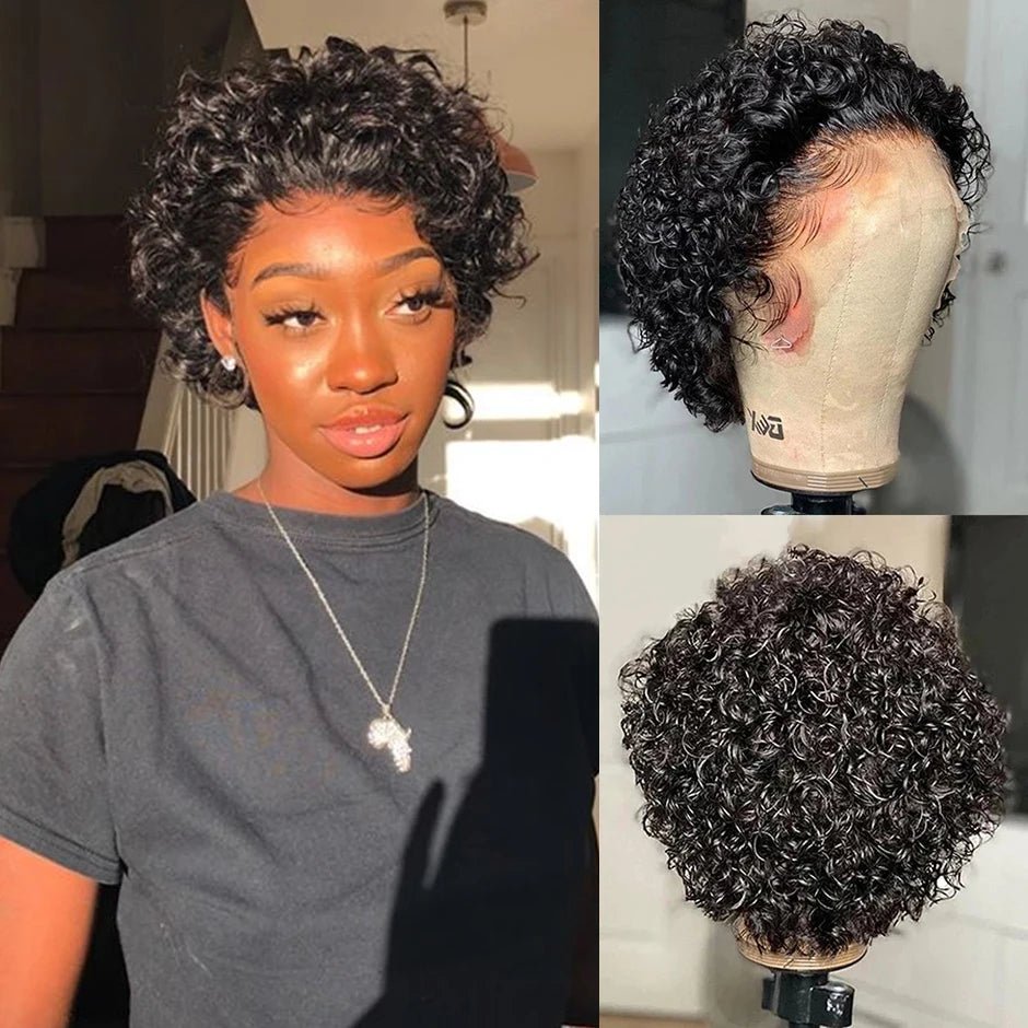 Perruque coupe Pixie, perruque courte au carré pour femmes, perruque de cheveux humains bouclés 13x1, perruque avec dentelle partielle, perruques pré-épilées, nouveauté
