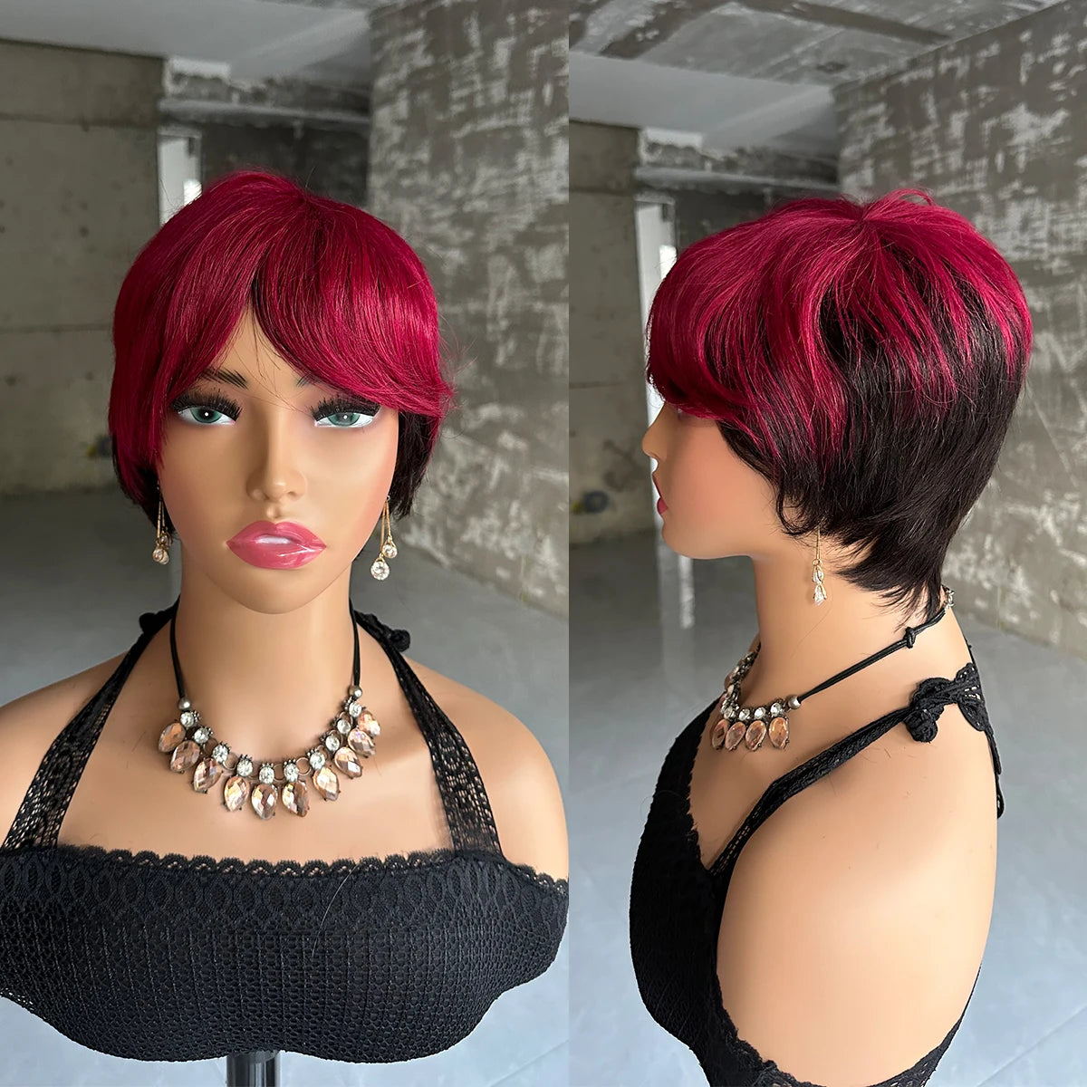 Perruques courtes en cheveux humains, coupe Pixie, perruque brésilienne droite pour femmes noires, perruques entièrement fabriquées à la machine avec frange