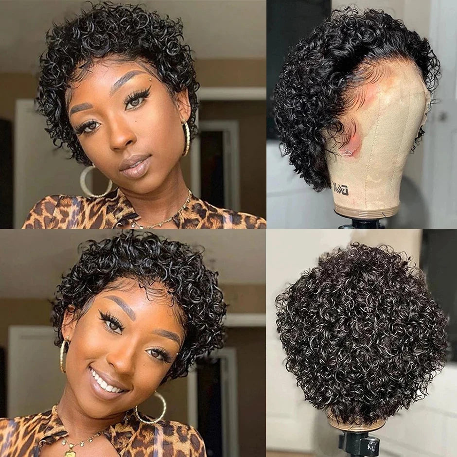 Perruque coupe Pixie, perruque courte au carré pour femmes, perruque de cheveux humains bouclés 13x1, perruque avec dentelle partielle, perruques pré-épilées, nouveauté