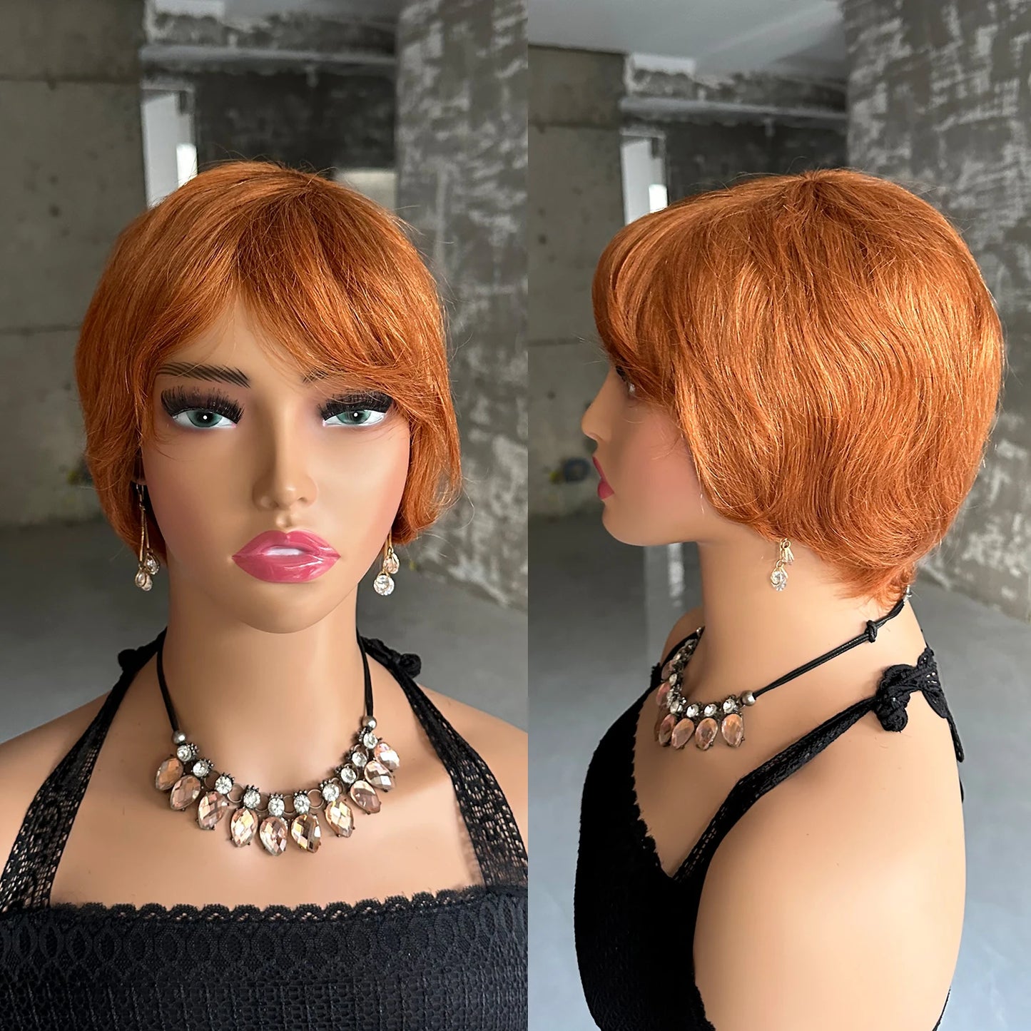 Perruques courtes en cheveux humains, coupe Pixie, perruque brésilienne droite pour femmes noires, perruques entièrement fabriquées à la machine avec frange