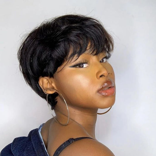 Perruques courtes en cheveux humains, coupe Pixie, perruque brésilienne droite pour femmes noires, perruques entièrement fabriquées à la machine avec frange