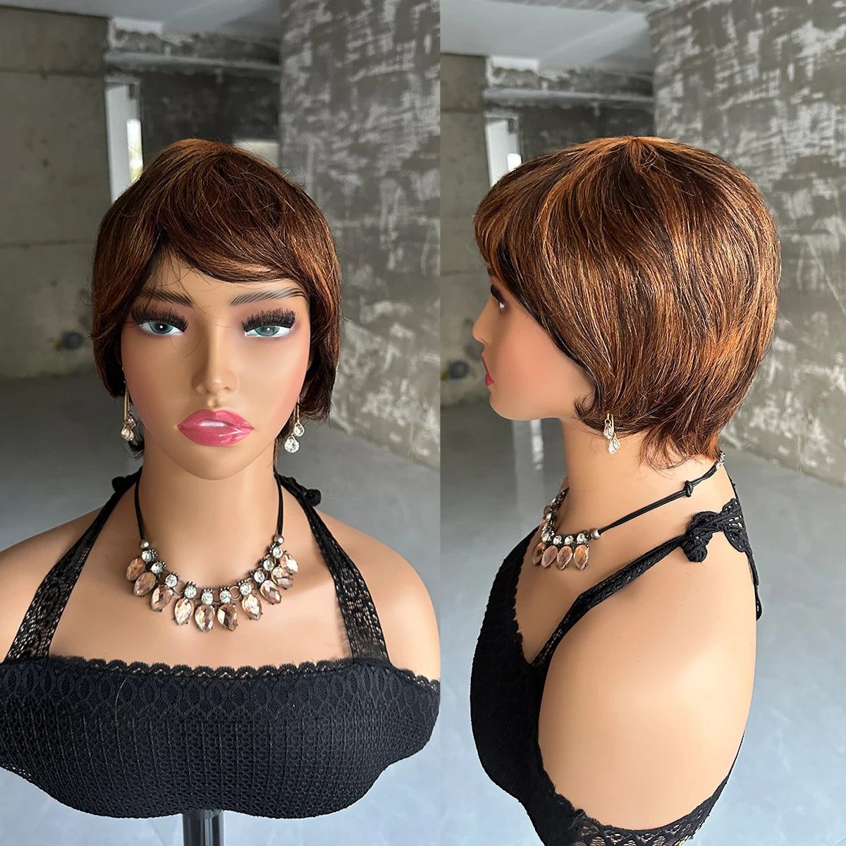 Perruques courtes en cheveux humains, coupe Pixie, perruque brésilienne droite pour femmes noires, perruques entièrement fabriquées à la machine avec frange