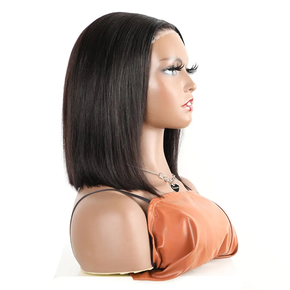 Perruques Bob pour femmes, 180 % cheveux humains lisses, sans colle, prêtes à porter, prédécoupées, avec dentelle frontale