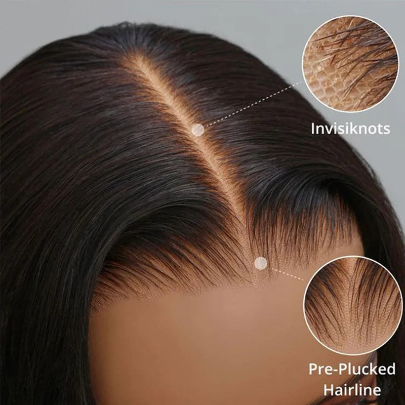 Perruques de cheveux humains raides pré-décolorés, avec fermeture en dentelle transparente, sans colle, à porter et à emporter