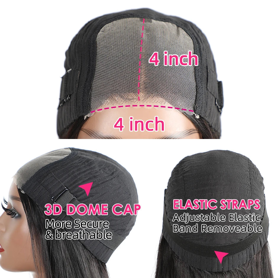 Perruques Bob pour femmes, 180 % cheveux humains lisses, sans colle, prêtes à porter, prédécoupées, avec dentelle frontale