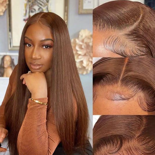 Perruque Lace Front Wig naturelle lisse et transparente Wear Go Couleur #4, brun chocolat, 10 x 10 cm, sans colle