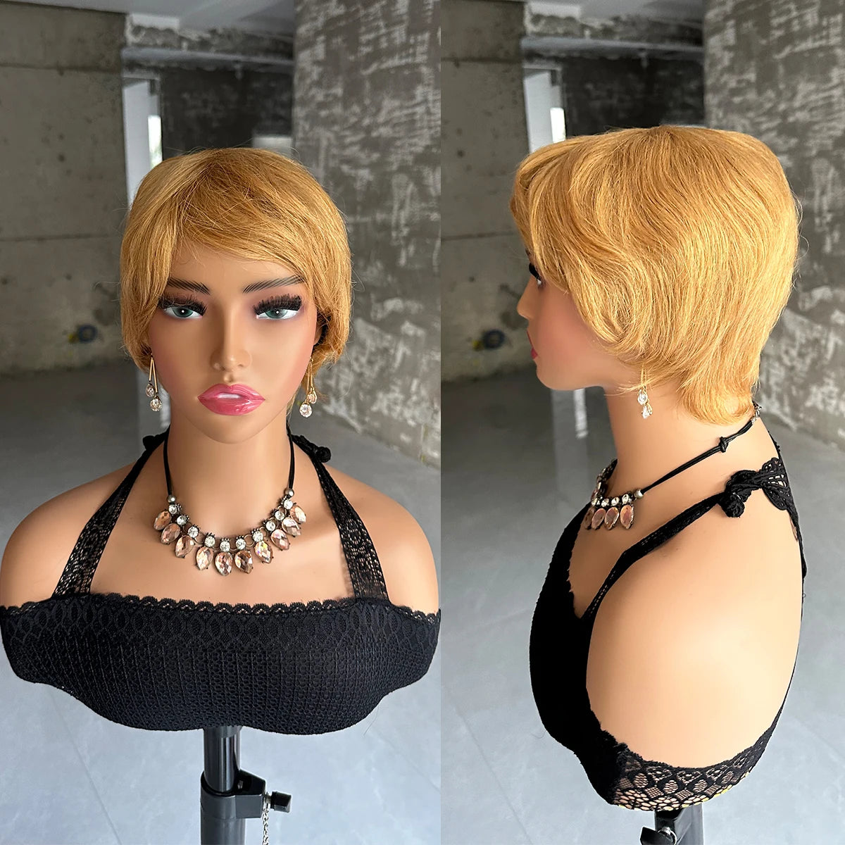 Perruques courtes en cheveux humains, coupe Pixie, perruque brésilienne droite pour femmes noires, perruques entièrement fabriquées à la machine avec frange