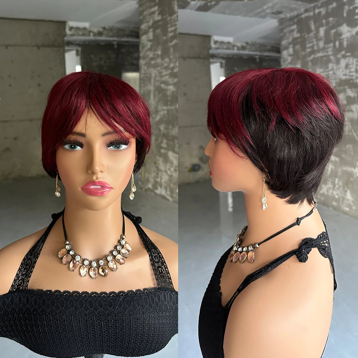 Perruques courtes en cheveux humains, coupe Pixie, perruque brésilienne droite pour femmes noires, perruques entièrement fabriquées à la machine avec frange