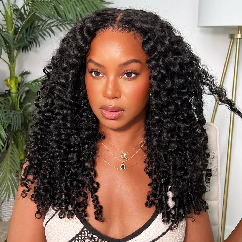 Perruque Isee Birmane Bouclée Flip Over Half Wig Mongole sans colle avec cordon de serrage et clips invisibles en cheveux humains