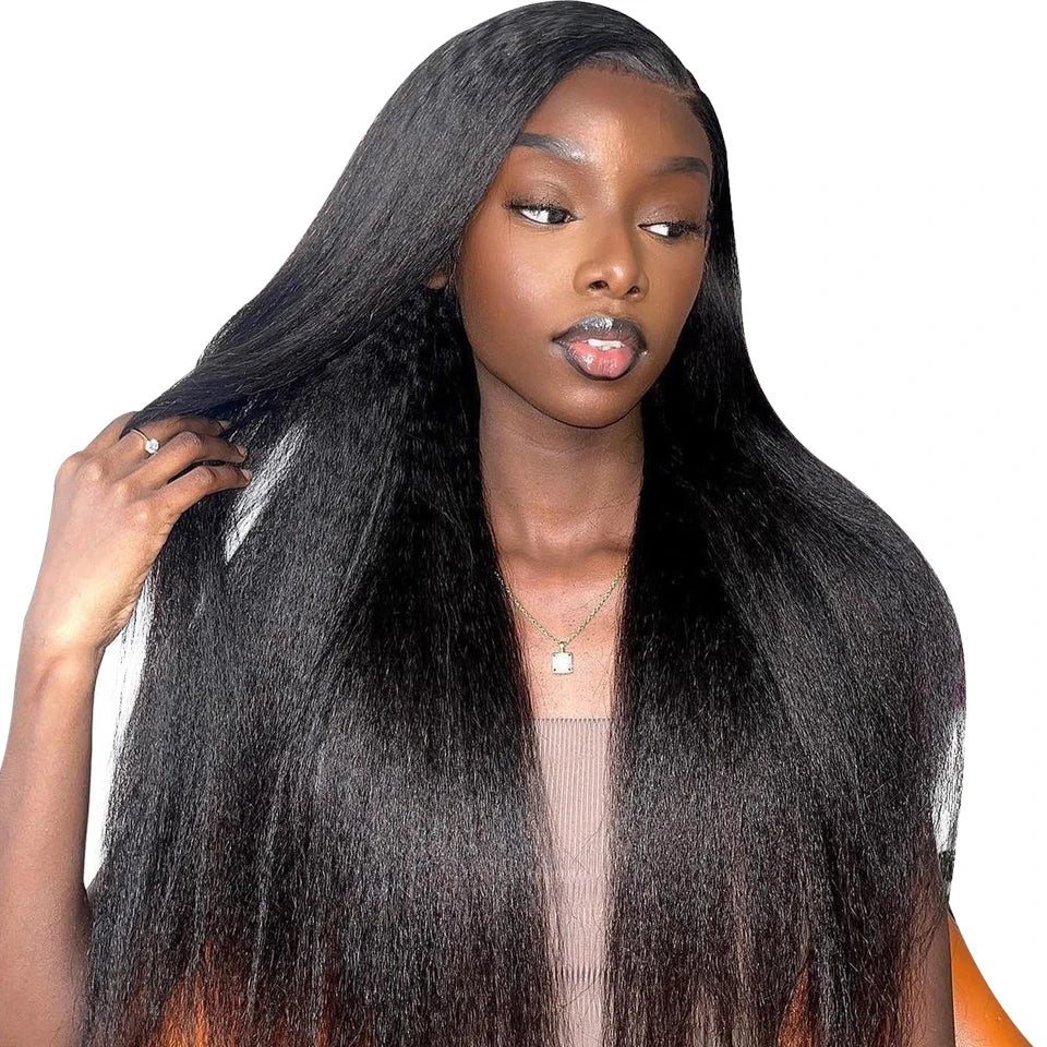 Demi-perruques crépues lisses sans colle, cheveux humains améliorés 3 en 1, demi-perruque avec cordon de serrage, clips sans couture, retournement