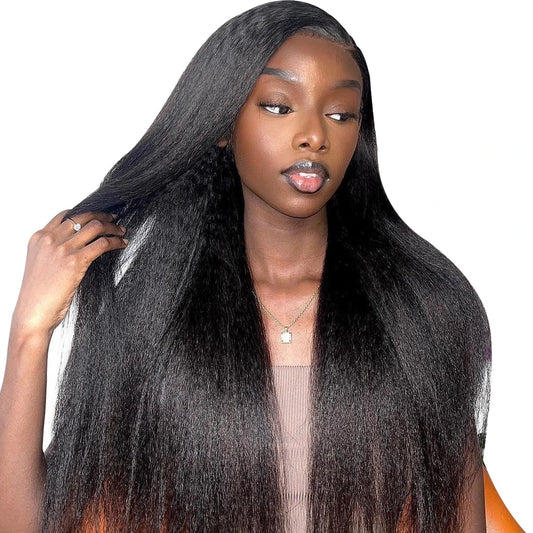 Demi-perruques crépues lisses sans colle, cheveux humains améliorés 3 en 1, demi-perruque avec cordon de serrage, clips sans couture, retournement