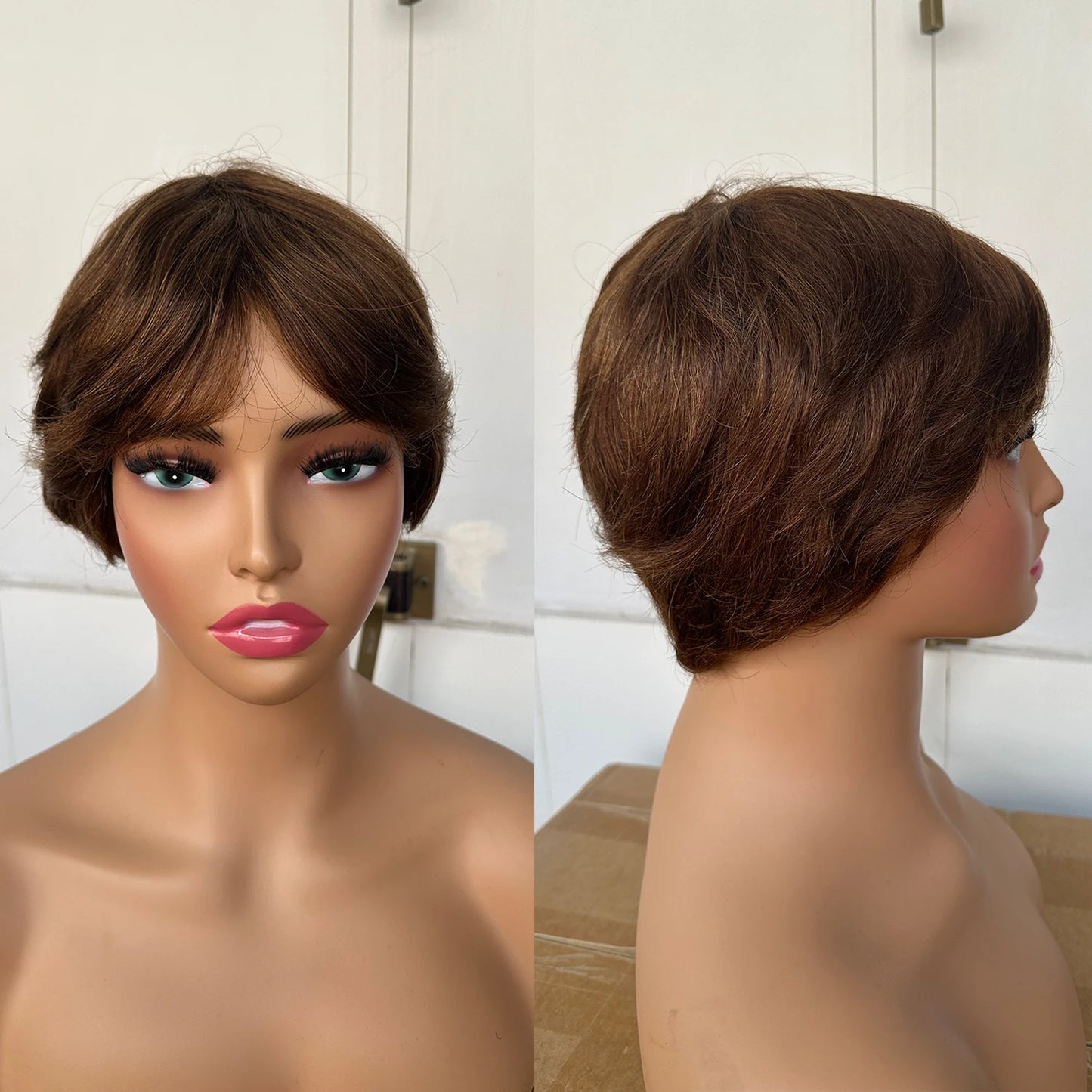 Perruques courtes en cheveux humains, coupe Pixie, perruque brésilienne droite pour femmes noires, perruques entièrement fabriquées à la machine avec frange