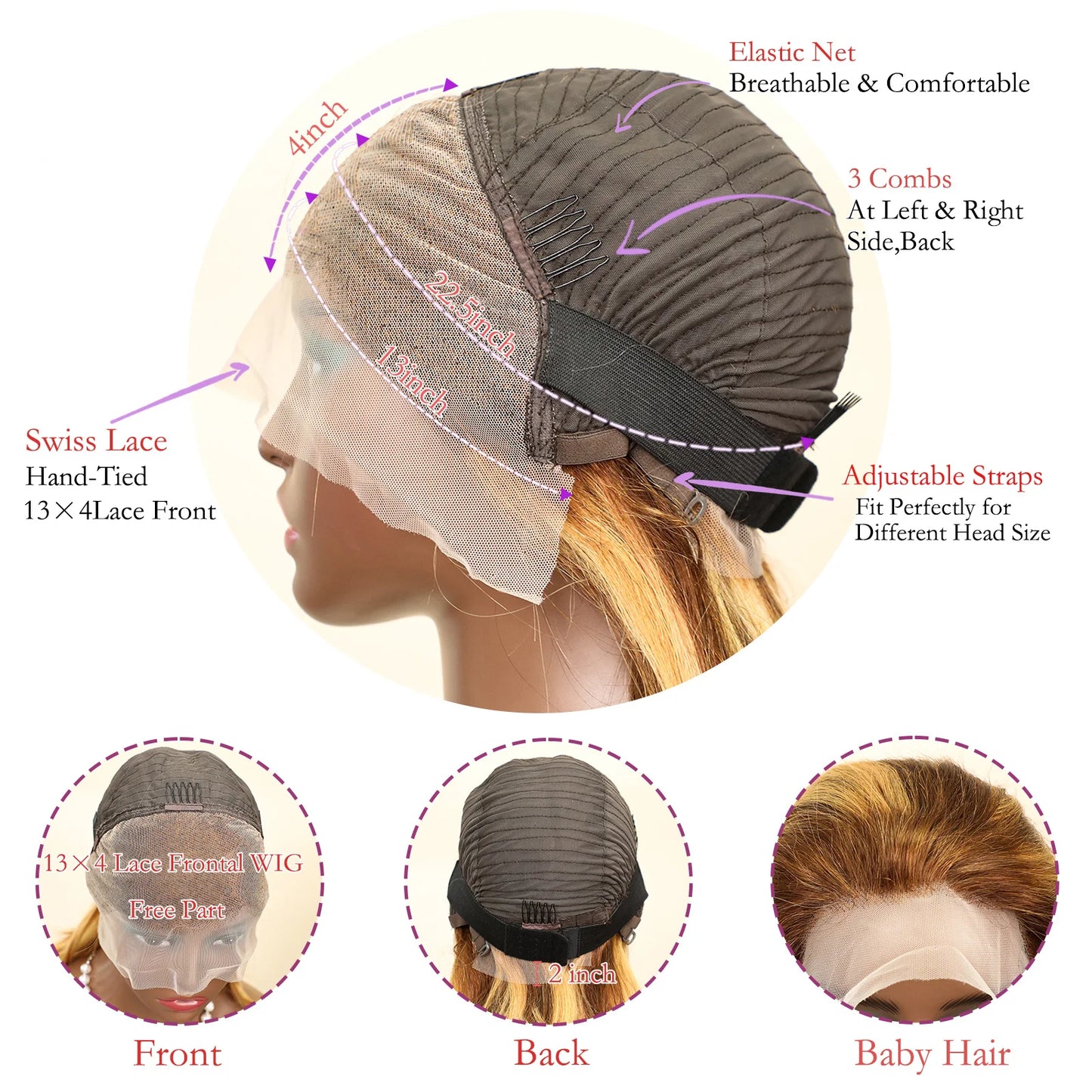 Perruque Bob 13x4, cheveux Remy lisses, ombré, mèches 4/27, perruques en cheveux humains, dentelle transparente sur le devant, pour femmes noires