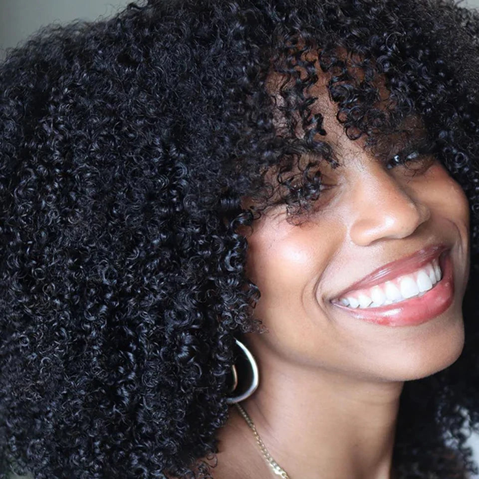 Perruques sans colle, demi-perruques afro bouclées, densité 250, cheveux humains, 3 en 1, avec cordon de serrage, clips sans couture