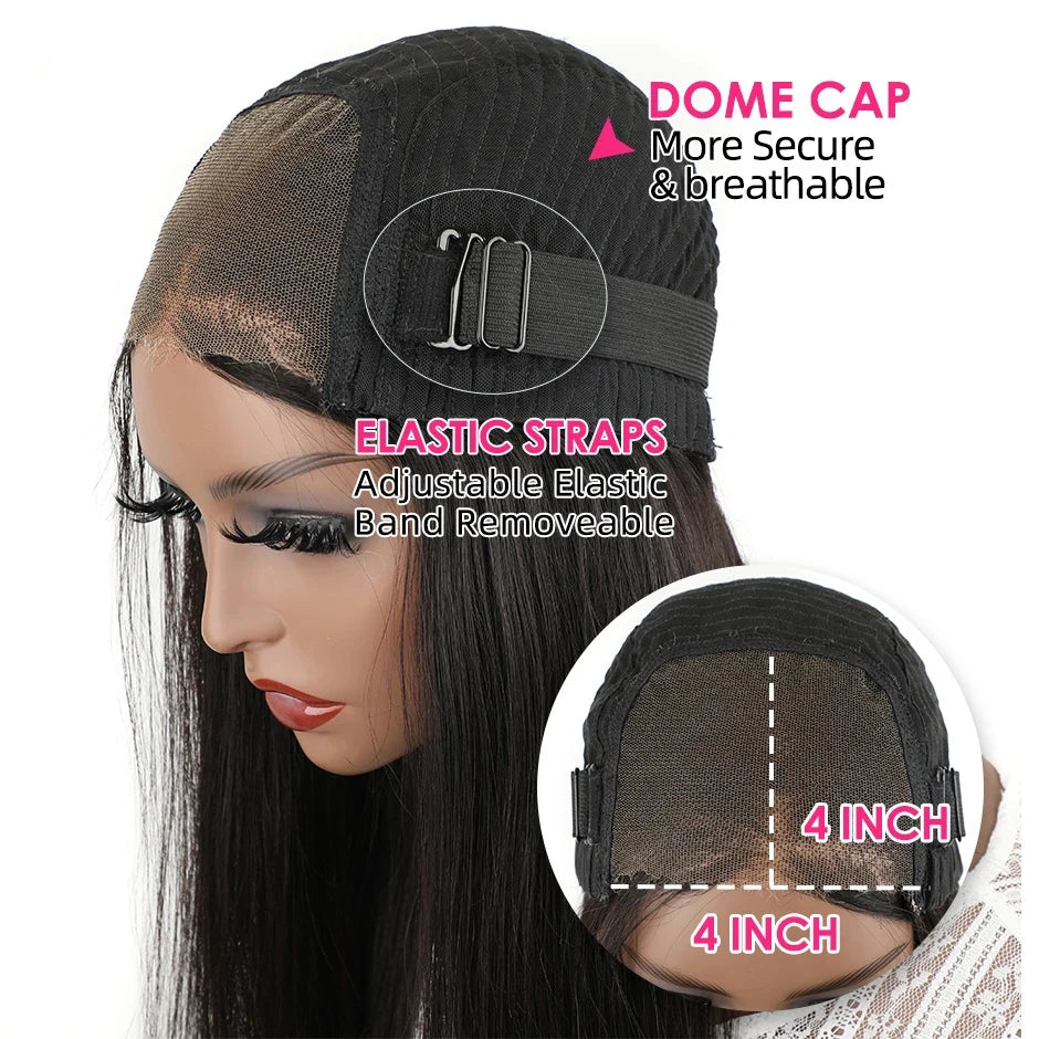 Perruques Bob pour femmes, 180 % cheveux humains lisses, sans colle, prêtes à porter, prédécoupées, avec dentelle frontale