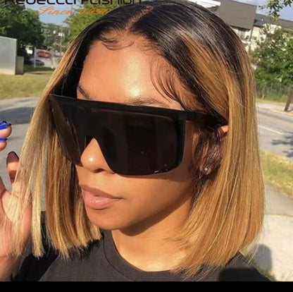 Perruque BOB Frontal naturelle lisse ombré, blond miel , perruque lace front wig pour femme