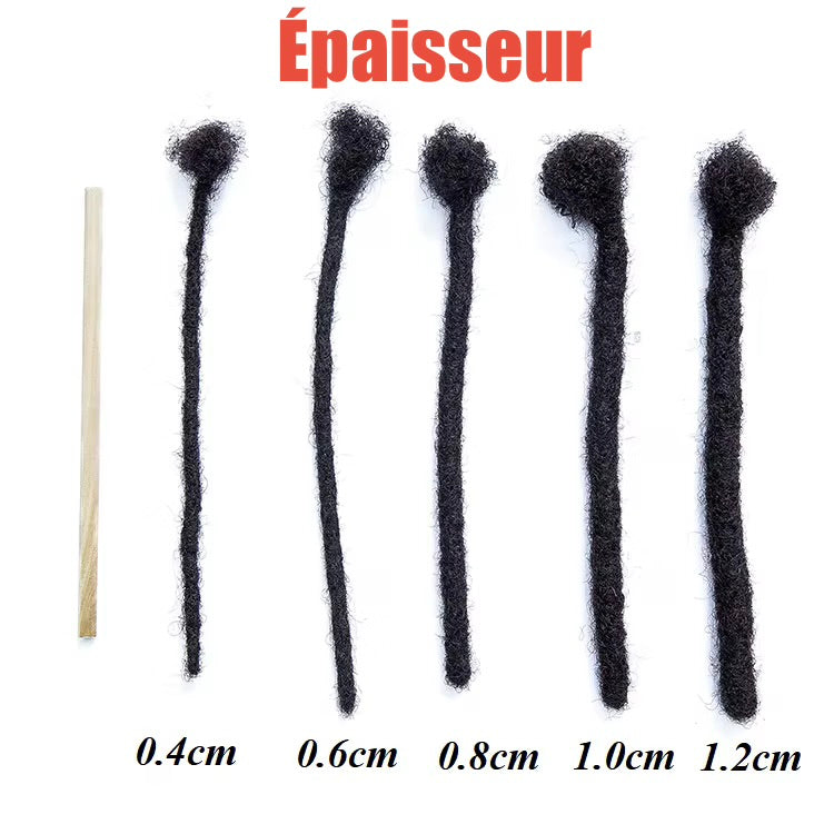 Extensions de cheveux humains pour dreadlock permanent, faites à la main PACK DE 10 PIÈCES
