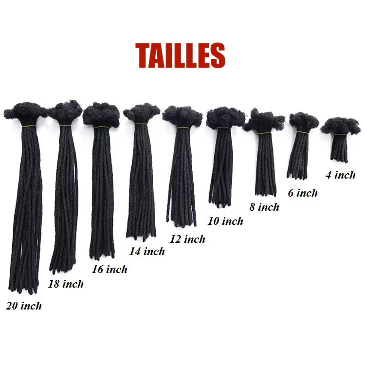 Extensions de cheveux humains pour dreadlock permanent, faites à la main PACK DE 10 PIÈCES
