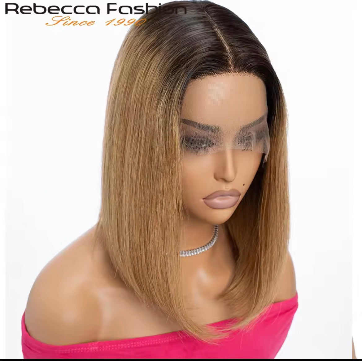 Perruque BOB Frontal naturelle lisse ombré, blond miel , perruque lace front wig pour femme