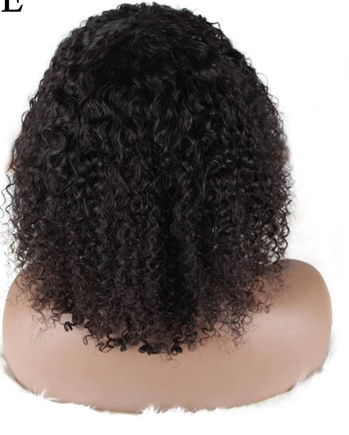 Perruque courte à coudre avec frange, cheveux humains, style mongol bouclé, fabriquée à la machine, pour femmes