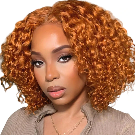 Perruque bob bouclée rousse pour femmes, cheveux humains mongols crépus bouclés, perruque bob courte avec lace front, perruques bouclées rousses avec lace front