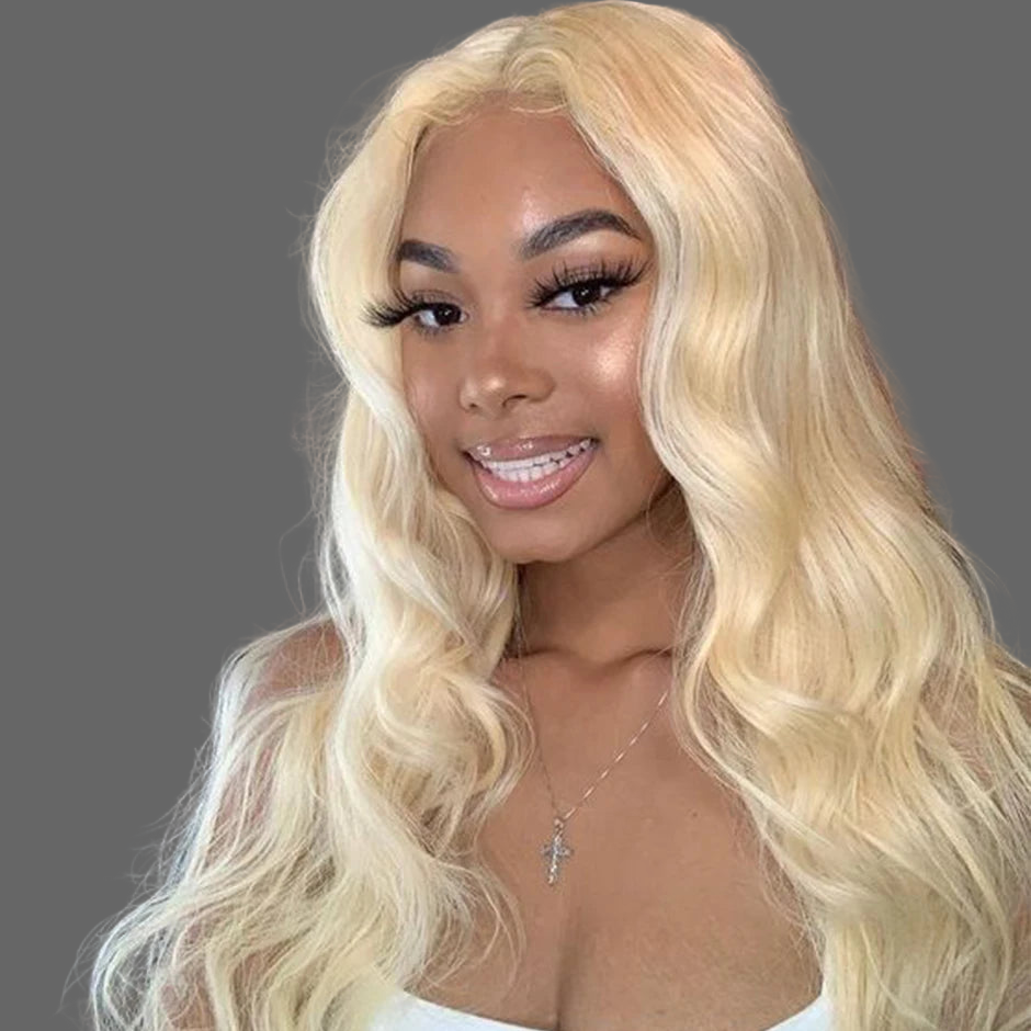 Perruque péruvienne ondulée Body Wave 613 avec fermeture en dentelle, densité 150 %, Body Wave blond miel, perruque en cheveux humains avec fermeture en dentelle 13x4 pour femmes