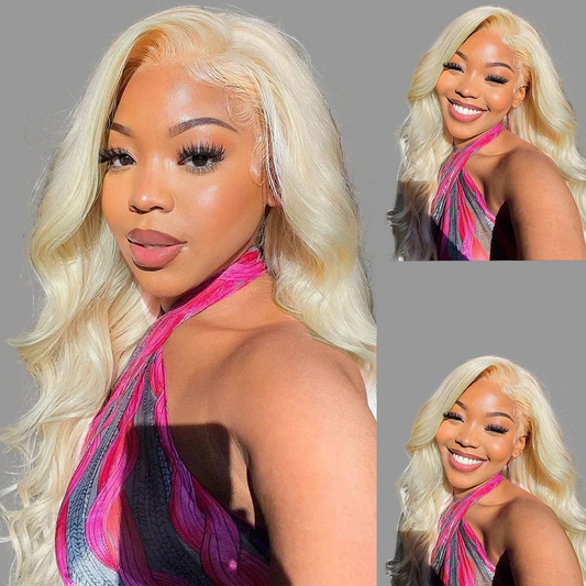 Perruque péruvienne ondulée Body Wave 613 avec fermeture en dentelle, densité 150 %, Body Wave blond miel, perruque en cheveux humains avec fermeture en dentelle 13x4 pour femmes