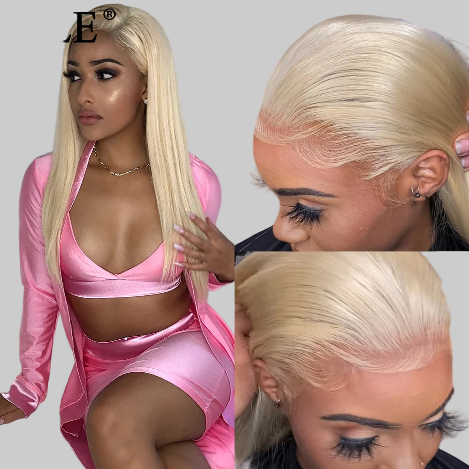 Perruque Lace Front droite 613, densité 180 %, cheveux humains,perruque Lace Front blonde péruvienne lisse