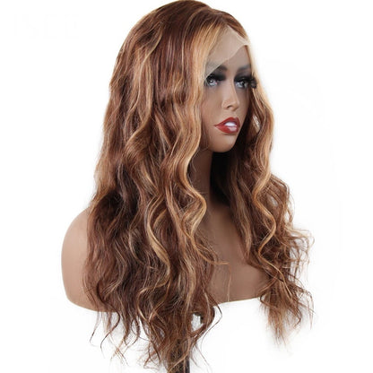 Perruque péruvienne ondulée avec reflets ombrés, cheveux naturels, pour femmes, avec fermeture en dentelle, 13x4