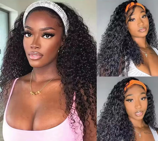 Perruque bandeau brésilienne ondulée profonde, cheveux naturels, densité 180 %, pour femmes