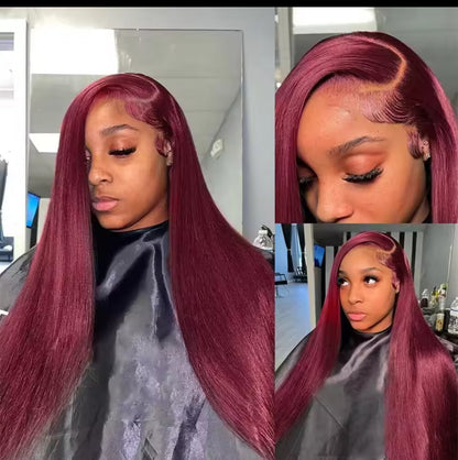 Perruque 99J Bordeaux 13x4 HD Transparent Lace Front Wig Perruque de cheveux humains malaisiens raides pour femmes Perruque à fermeture en dentelle 4x4