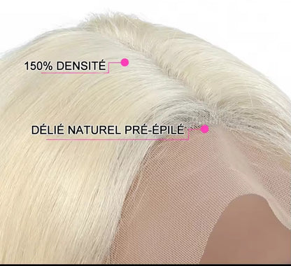 Perruque brésilienne lisse avec dentelle frontale 613, densité 180 %, 33 x 10 cm, cheveux naturels blond miel, pour femmes