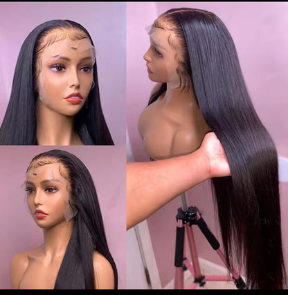 Perruques 360° sans colle, cheveux humains, prêtes à porter, lisses, sans colle, pré-épilées, à porter et à emporter, perruques HD Full Lace Front prédécoupées