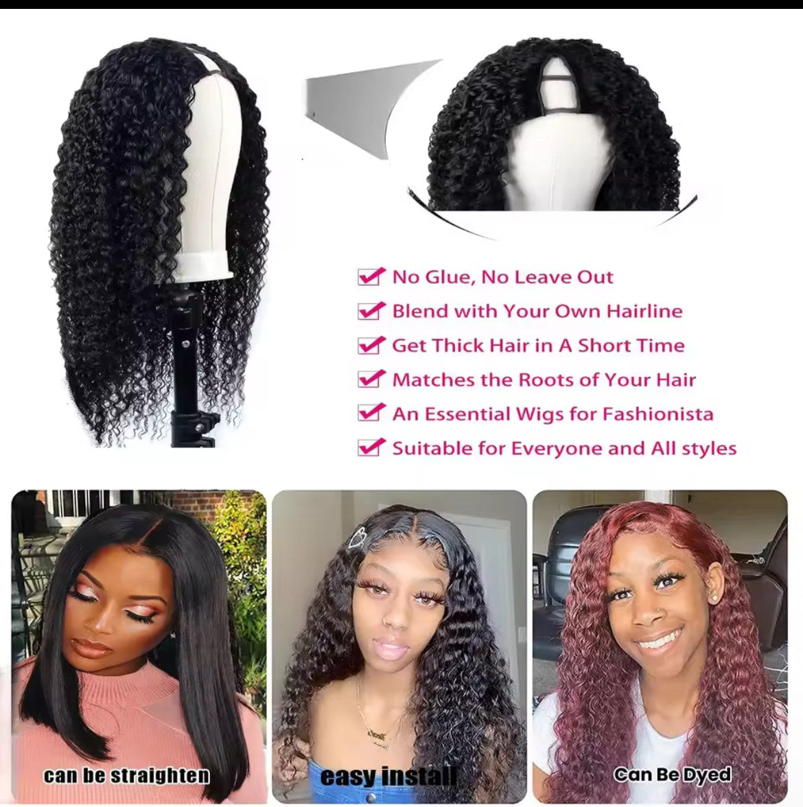 Perruques Afro Kinky Curly en cheveux humains 1x4 U V Part Wig Perruque Kinky Curly sans Leave Out Perruque brésilienne en cheveux humains pour femmes noires 200% densité