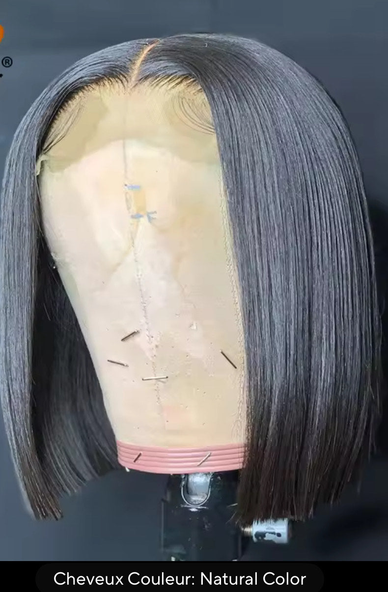 Perruque Lace Front Wig 13x4, cheveux humains, coupe courte, blond cendré, transparente, densité 180 %, pour femmes