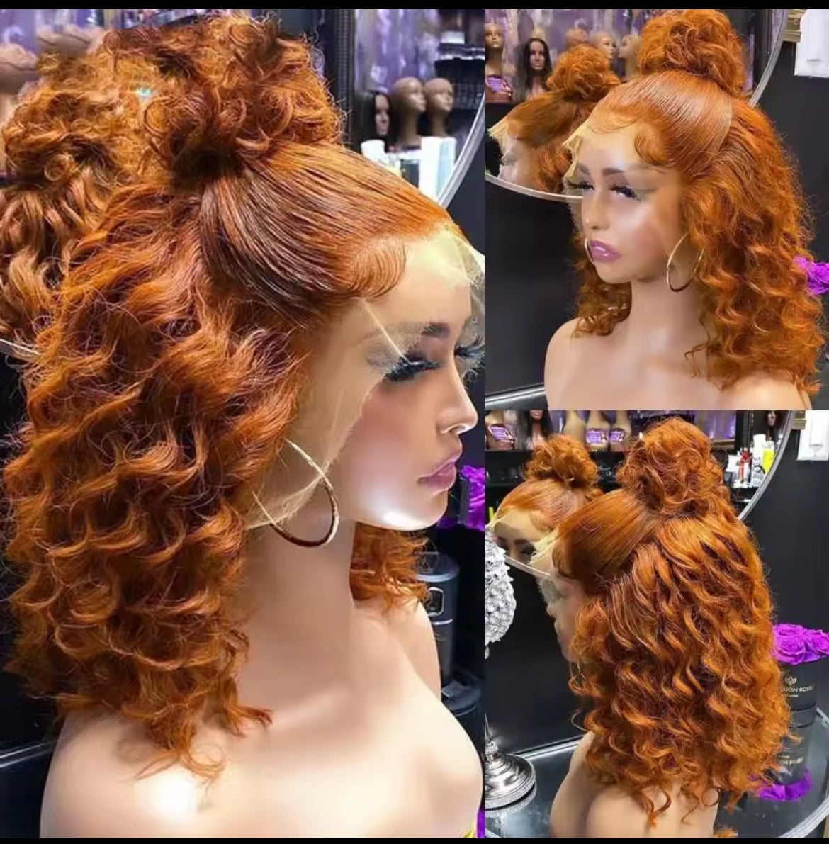 Ginger Vague Profonde , Perruque Cheveux Humains 13X4 Dentelle Gingembre Vague Profonde