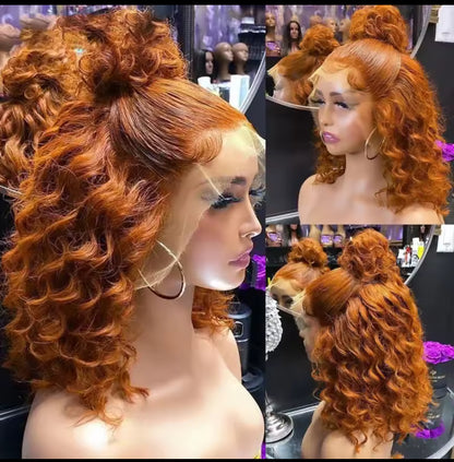 Ginger Vague Profonde , Perruque Cheveux Humains 13X4 Dentelle Gingembre Vague Profonde