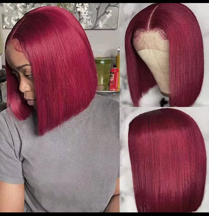 Perruque Lace Front Wig 100% Naturelle brésilienne , Cheveux lisses , bordeaux 99J dégradée , 13X4 Vin rouge pour Femmes