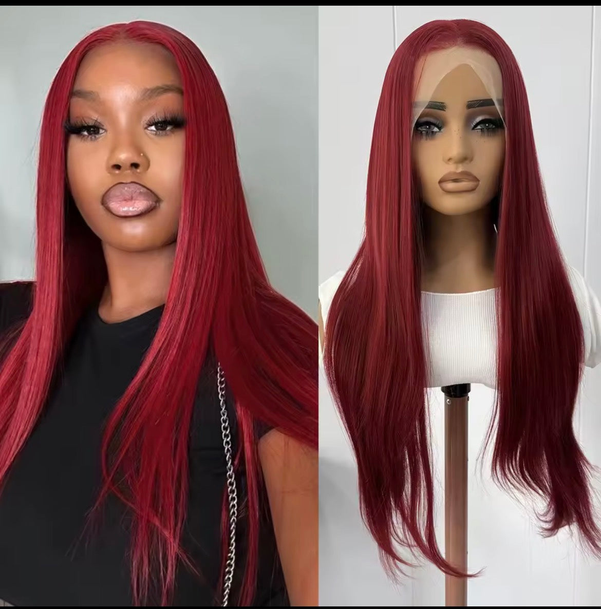 Perruque Lace Frontal Wig naturelle bordeaux dentelle transparente , cheveux lisses, rouge, 13x4, couleur 99J, densité 200, pour femmes