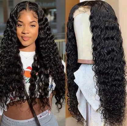 100% cheveux humains ,vague profonde dentelle avant perruque 28 pouces bouclés 13x4 dentelle frontale transparente ,perruques eau crépus noir